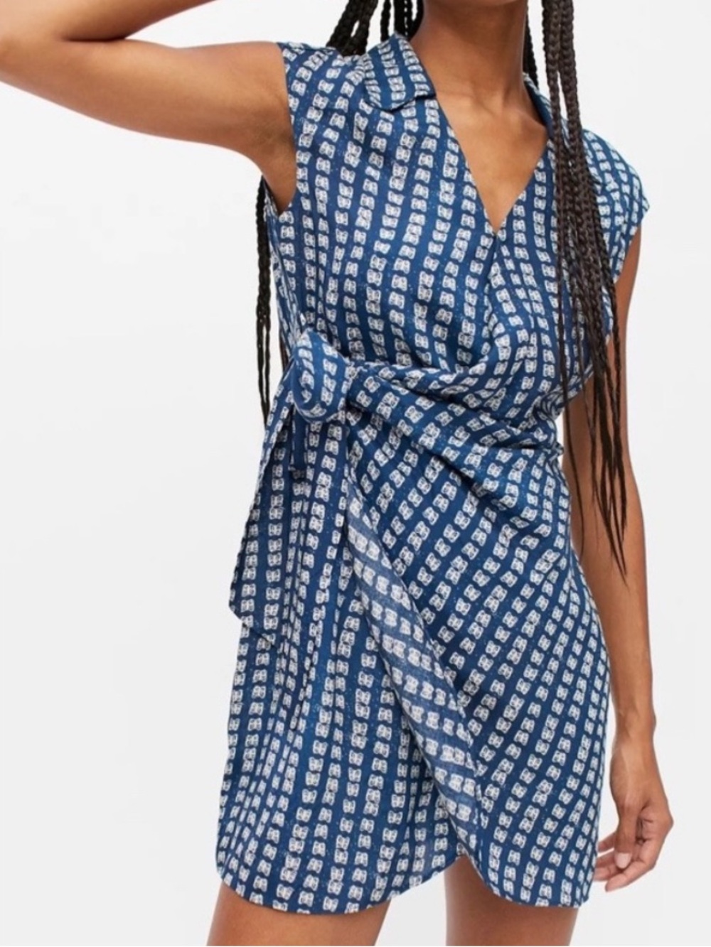 Urban Outfitters Silver Sun Navy Blue Butterfly Mini Wrap Dress Sz M